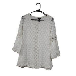 Alfani Women's White Bell Sleeve Crew Neck Blouse Size L